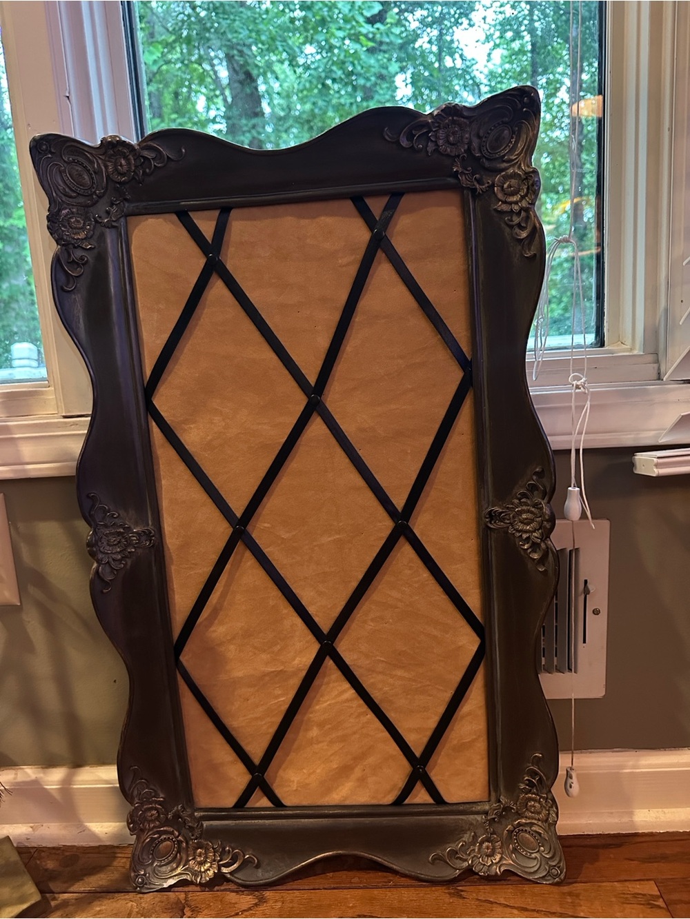Decorative Ornate Black Wall Memo Frame with Tan Fabric
